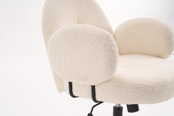 English Elm Boucle Bouclé Fabric Office Chair with Ergonomic Curved Back & Armrests, 360° Swivel, Stable Base Beige T3903P373042