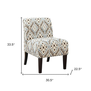 HomeRoots 31" Stylish Ikat Side Chair in Black, Blue & Brown - Elegant Accent Seating for Modern Spaces 320058