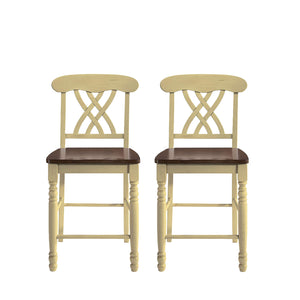 Homeroots Set Of Two 41" Brown And Beige Solid Wood Counter Height Bar Chairs Buttermilk And Oak  320060