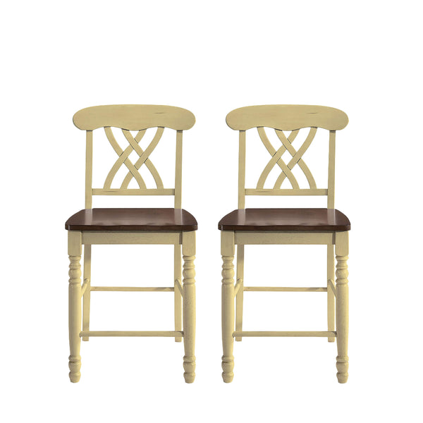 Homeroots Set Of Two 41" Brown And Beige Solid Wood Counter Height Bar Chairs Buttermilk And Oak  320060