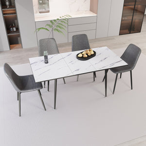 English Elm 47"-63" Extendable Modern Dining Table & Chair Set For 2-6 People - Elegant White & Grey Design W2189S00203