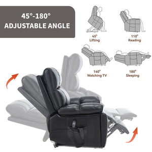 English Elm Black Leatheraire Power Lift Recliner with Massage Heat and 350 Lb Dual Motor W1803P340318