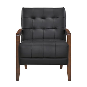 English Elm Modern Tufted Leather Accent Chair with Walnut Wood Frame, Upholstered Seat, Compact Stylish Design Black 28 L x 21 W x 25.75 H B011P271922
