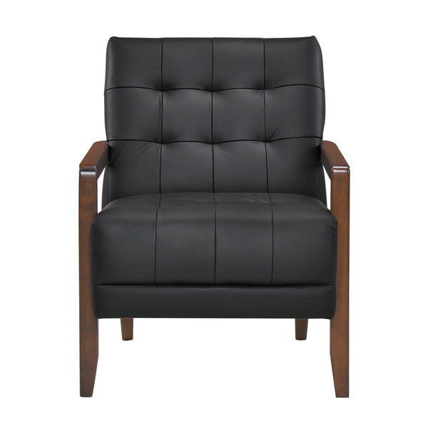 English Elm Modern Tufted Leather Accent Chair with Walnut Wood Frame, Upholstered Seat, Compact Stylish Design Black 28 L x 21 W x 25.75 H B011P271922