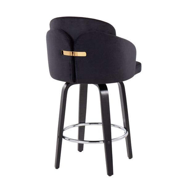 English Elm Dahlia Modern Black Velvet Counter Stools With Gold Accents & 360° Swivel - Set Of 2 For Chic Dining B202S00224
