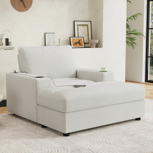 English Elm Christopher Knight Home® - 42.8" Oversized Chaise Lounge with Storage Ottoman, Corduroy Upholstery, USB Port & Cup Holders for Cozy Living Space Beige N765P350851W