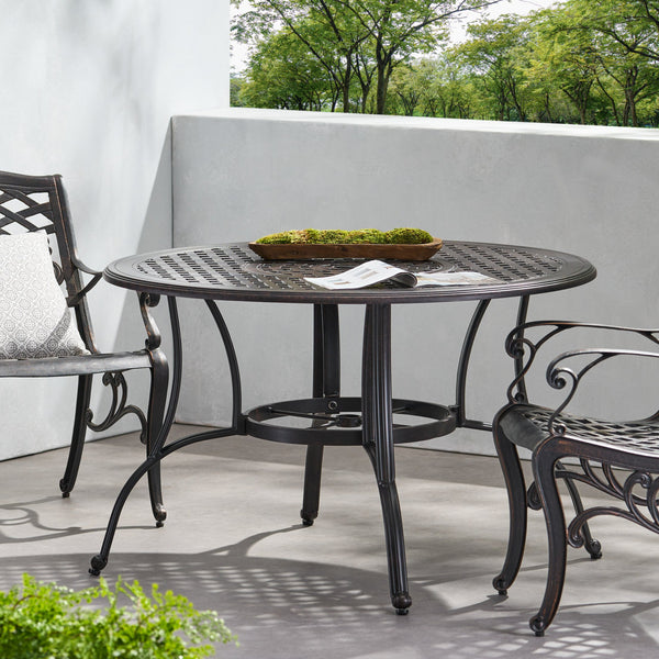 English Elm Christopher Knight Home® - Outdoor Cast Aluminum Circular Dining Table - Elegant Bronze Finish For Patios & Gardens, 49.75" N768P348388B