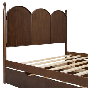 English Elm Queen Size Platform Bed With Twin Xl Trundle & 2 Spacious Drawers - Elegant Walnut Design Upgrade N820S00025D-GIGA