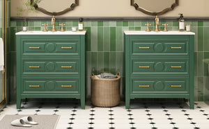 English Elm 60'' Freestanding Bathroom Vanity With Ceramic Sink, Charming Green Finish & Ample Storage Space N710SS00003F