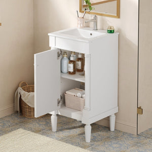 English Elm 18" French Style Vanity with Ceramic Sink Soft Close Door and Adjustable Shelf White N710P415332K