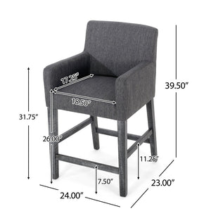 English Elm Upholstered Counter Stool with Arms Rubberwood Frame for Kitchen Island or Home Bar N780P365871C