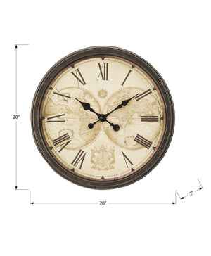 English Elm Clocks, 20" Round Antique Brown Wall Clock With Old-World Map Face For Timeless Elegance & Style B2710P287081