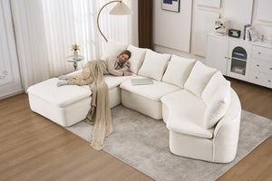 English Elm 133'' Modular U-shaped Sectional Chenille Sofa with Removable Recliner for Spacious Rooms Milk White W2231S00050