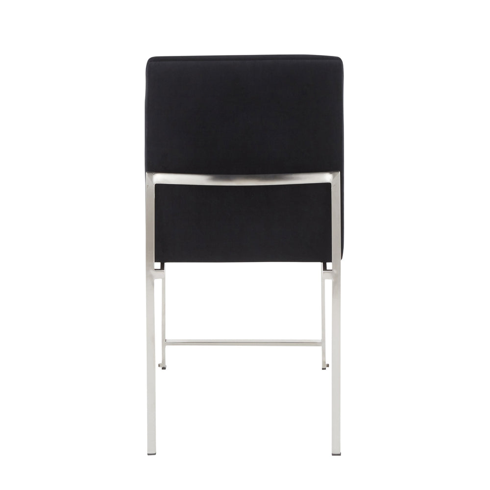 English Elm High Back Fuji Contemporary Dining Chair Set Of 2 - Plush Black Velvet & Sleek Stainless Steel Frame B202P223561