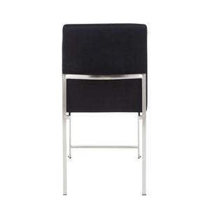 English Elm High Back Fuji Contemporary Dining Chair Set Of 2 - Plush Black Velvet & Sleek Stainless Steel Frame B202P223561