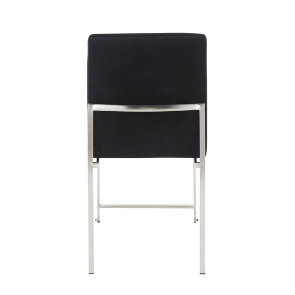 English Elm High Back Fuji Contemporary Dining Chair Set Of 2 - Plush Black Velvet & Sleek Stainless Steel Frame B202P223561