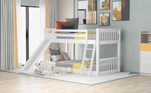 English Elm Twin Twin Bunk Bed with Convertible Slide & Reversible Ladder, Space-Saving Pine Frame for Kids Rooms White GX000213AAK-1