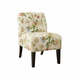 Homeroots Floral Fabric Slipper Accent Chair With Dark Wood Legs   320548
