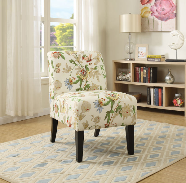 Homeroots Floral Fabric Slipper Accent Chair With Dark Wood Legs   320548