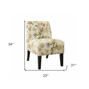 HomeRoots 23" Beige and Brown Fabric Floral Side Chair - Elegant Accent Seating for Living Rooms & Offices 320548