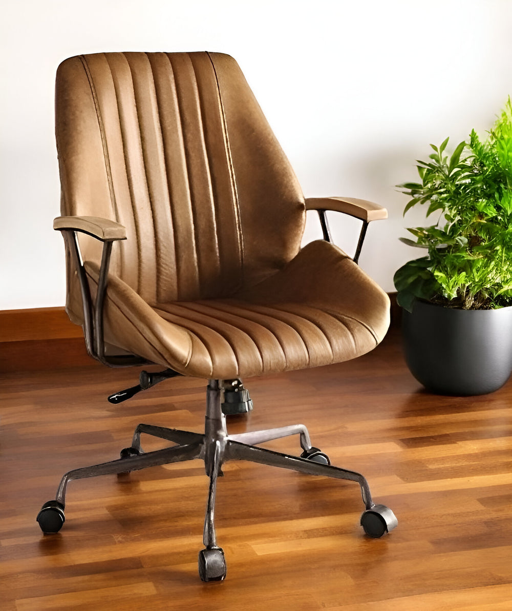 Homeroots Coffee And Black Adjustable Swivel Faux Leather Rolling Office Chair  Metal 320550