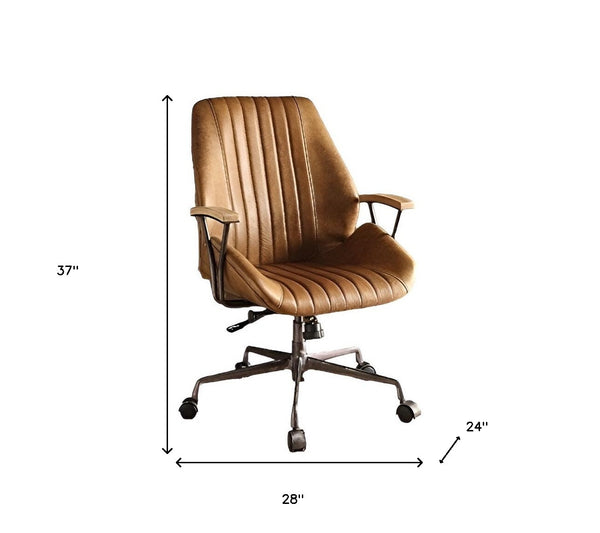 Homeroots Coffee And Black Adjustable Swivel Faux Leather Rolling Office Chair  Metal 320550