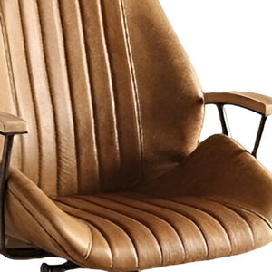 Homeroots Coffee And Black Adjustable Swivel Faux Leather Rolling Office Chair  Metal 320550