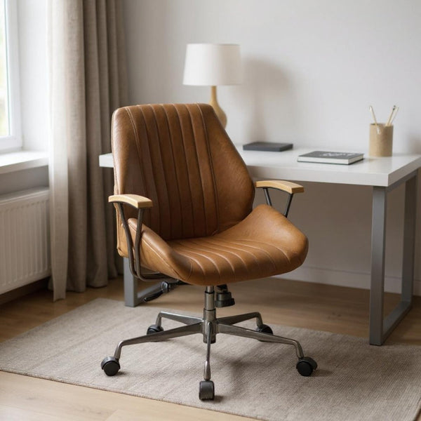HomeRoots Coffee Mid-Century Adjustable Swivel Office Chair in Faux Leather - Stylish, Durable & Mobile Design 320550