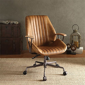 Homeroots Coffee And Black Adjustable Swivel Faux Leather Rolling Office Chair  Metal 320550