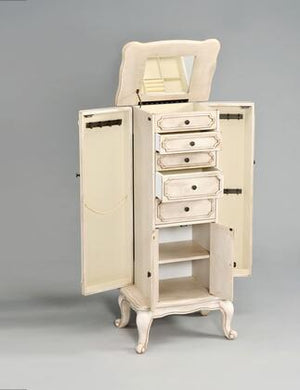 Homeroots 13" X 18.75" X 43" Antique White Mirrored Jewelry Armoire   320553