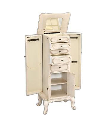 Homeroots 13" X 18.75" X 43" Antique White Mirrored Jewelry Armoire   320553