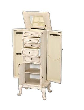 Homeroots 13" X 18.75" X 43" Antique White Mirrored Jewelry Armoire   320553