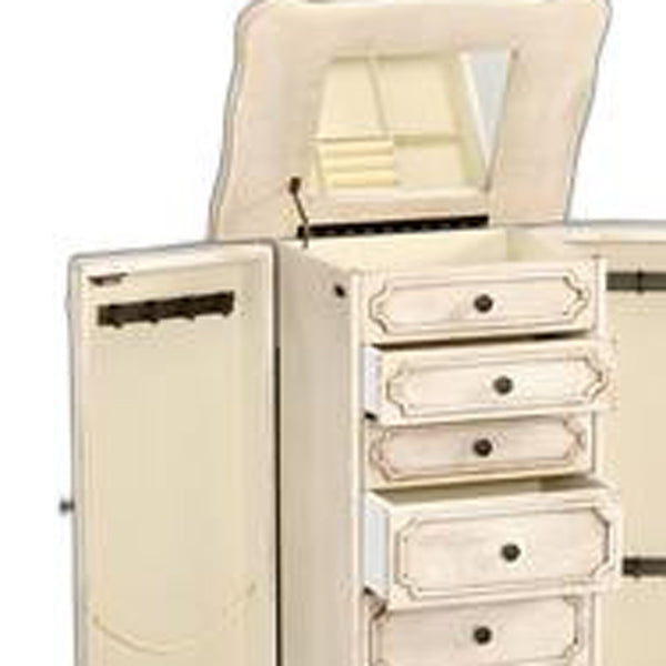 Homeroots 13" X 18.75" X 43" Antique White Mirrored Jewelry Armoire   320553