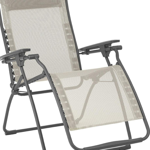 HomeRoots 28" Zero Gravity Chair - Stylish Beige and Gray Outdoor Lounge with Ergonomic Comfort and Durability Seigle 320590