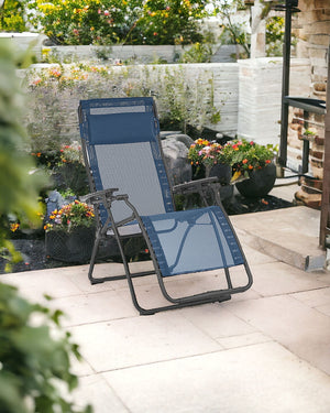 Homeroots 28" Blue Metal Outdoor Zero Gravity Chair With Blue Cushion Ocean Metal 320591