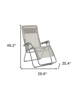 Homeroots 30" Light Gray And Chrome Steel Outdoor Zero Gravity Chair With Light Gray Cushion Seigle Metal 320598