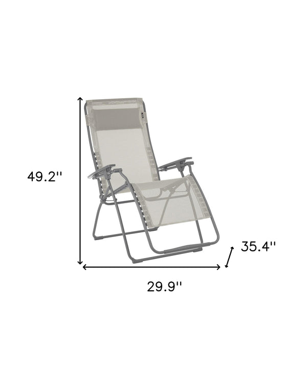 Homeroots 30" Light Gray And Chrome Steel Outdoor Zero Gravity Chair With Light Gray Cushion Seigle Metal 320598