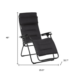 Homeroots 26" Black Steel Outdoor Zero Gravity Chair With Black Cushion Acier Metal 320602