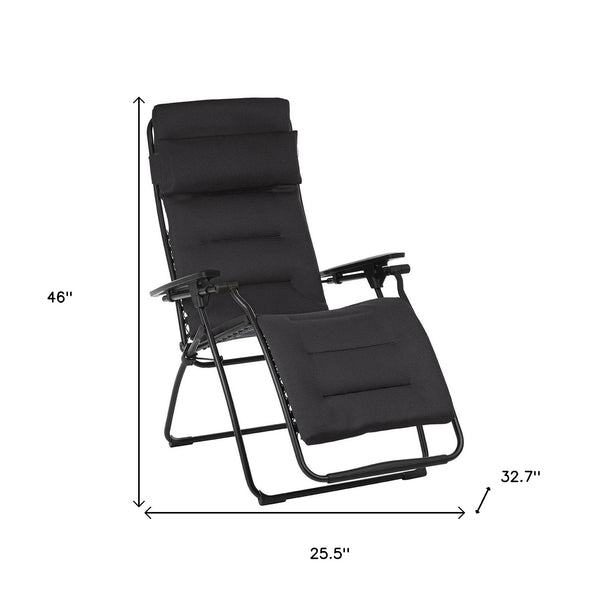Homeroots 26" Black Steel Outdoor Zero Gravity Chair With Black Cushion Acier Metal 320602
