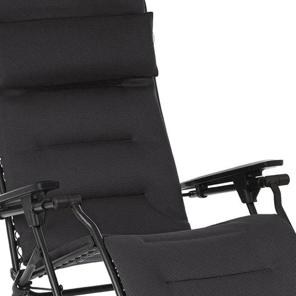 HomeRoots 26" Black Steel Zero Gravity Chair for Ultimate Outdoor Relaxation with Removable Cushion Support Acier 320602