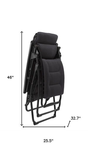 HomeRoots 26" Black Steel Zero Gravity Chair for Ultimate Outdoor Relaxation with Removable Cushion Support Acier 320602