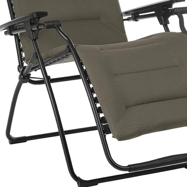 HomeRoots 26" Black Steel Zero Gravity Chair for Ultimate Outdoor Relaxation with Removable Cushion Support Taupe 320603