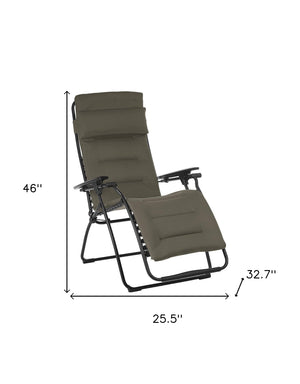 Homeroots 26" Gray Steel Outdoor Zero Gravity Chair With Gray Cushion Taupe Metal 320603