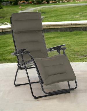 Homeroots 26" Gray Steel Outdoor Zero Gravity Chair With Gray Cushion Taupe Metal 320603