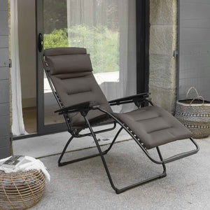 HomeRoots 26" Black Steel Zero Gravity Chair for Ultimate Outdoor Relaxation with Removable Cushion Support Taupe 320603