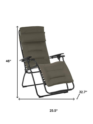 HomeRoots 26" Black Steel Zero Gravity Chair for Ultimate Outdoor Relaxation with Removable Cushion Support Taupe 320603
