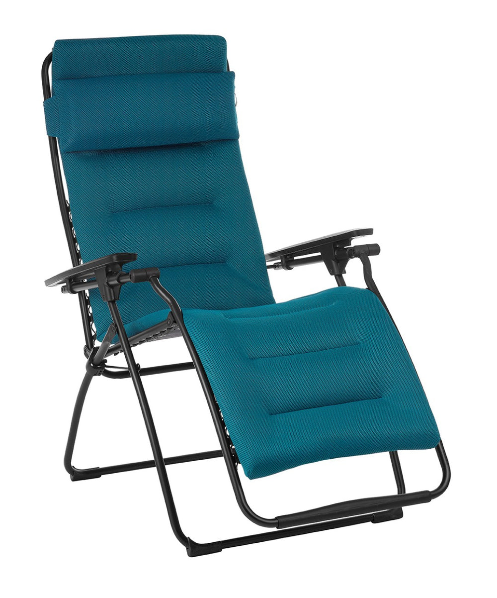 HomeRoots 26" Black Steel Zero Gravity Chair for Ultimate Outdoor Relaxation with Removable Cushion Support Coral Blue 320604