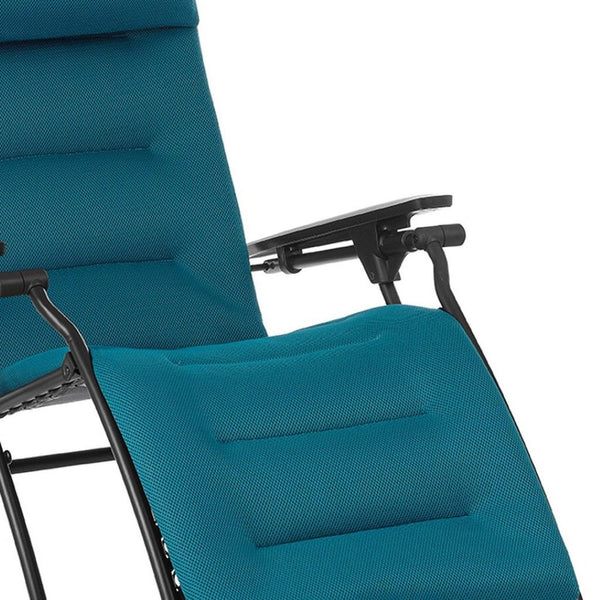 HomeRoots 26" Black Steel Zero Gravity Chair for Ultimate Outdoor Relaxation with Removable Cushion Support Coral Blue 320604