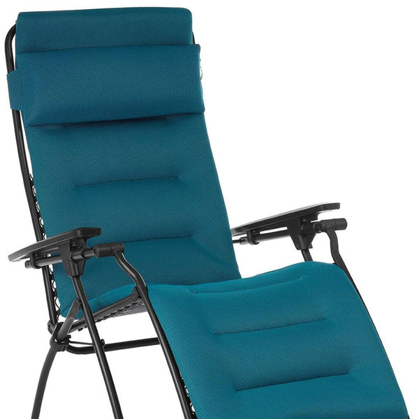 HomeRoots 26" Black Steel Zero Gravity Chair for Ultimate Outdoor Relaxation with Removable Cushion Support Coral Blue 320604