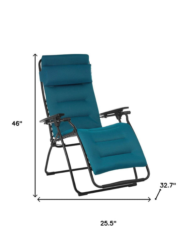 HomeRoots 26" Black Steel Zero Gravity Chair for Ultimate Outdoor Relaxation with Removable Cushion Support Coral Blue 320604